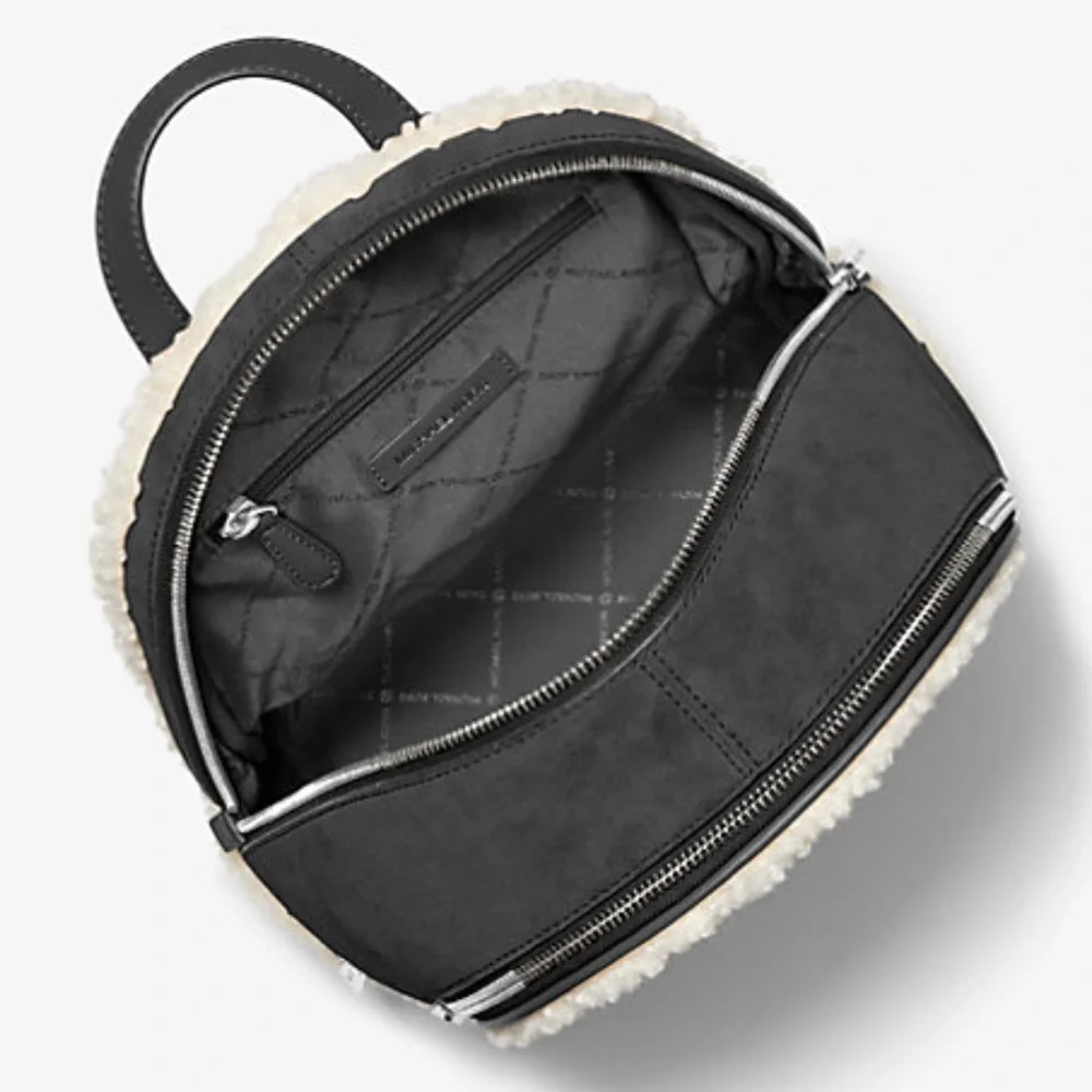 MICHAEL KORS Rhea Medium Suede and Faux Shearling Backpack Black NWT